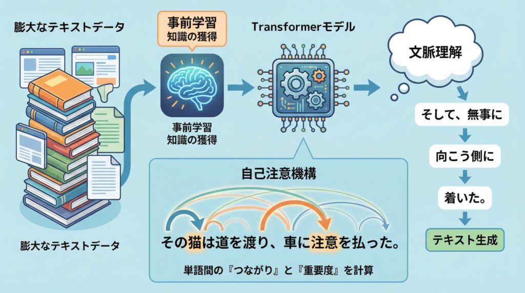 Transformerと自己注意機構を基にしたLLMの仕組みを図解