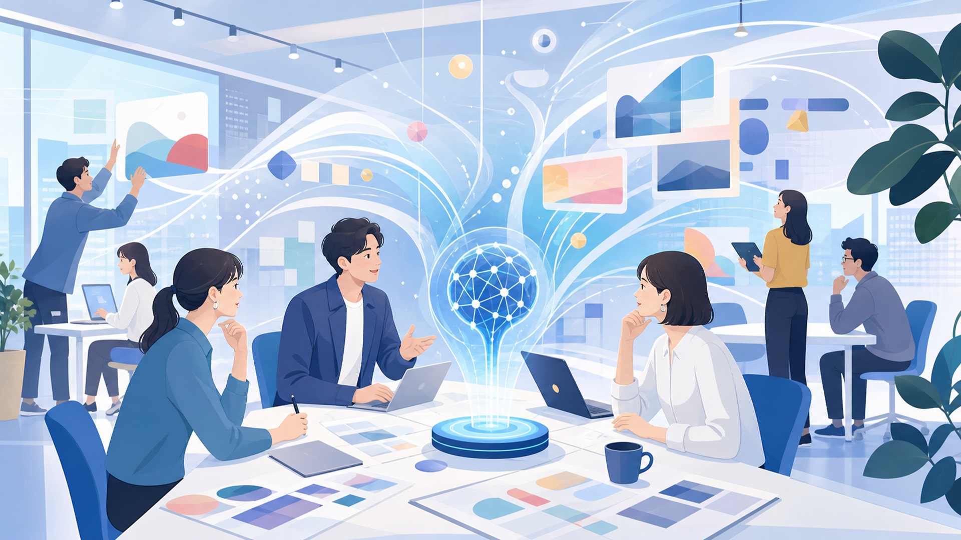 広告業界におけるAI活用の現状と最新トレンドを表す図解イラスト