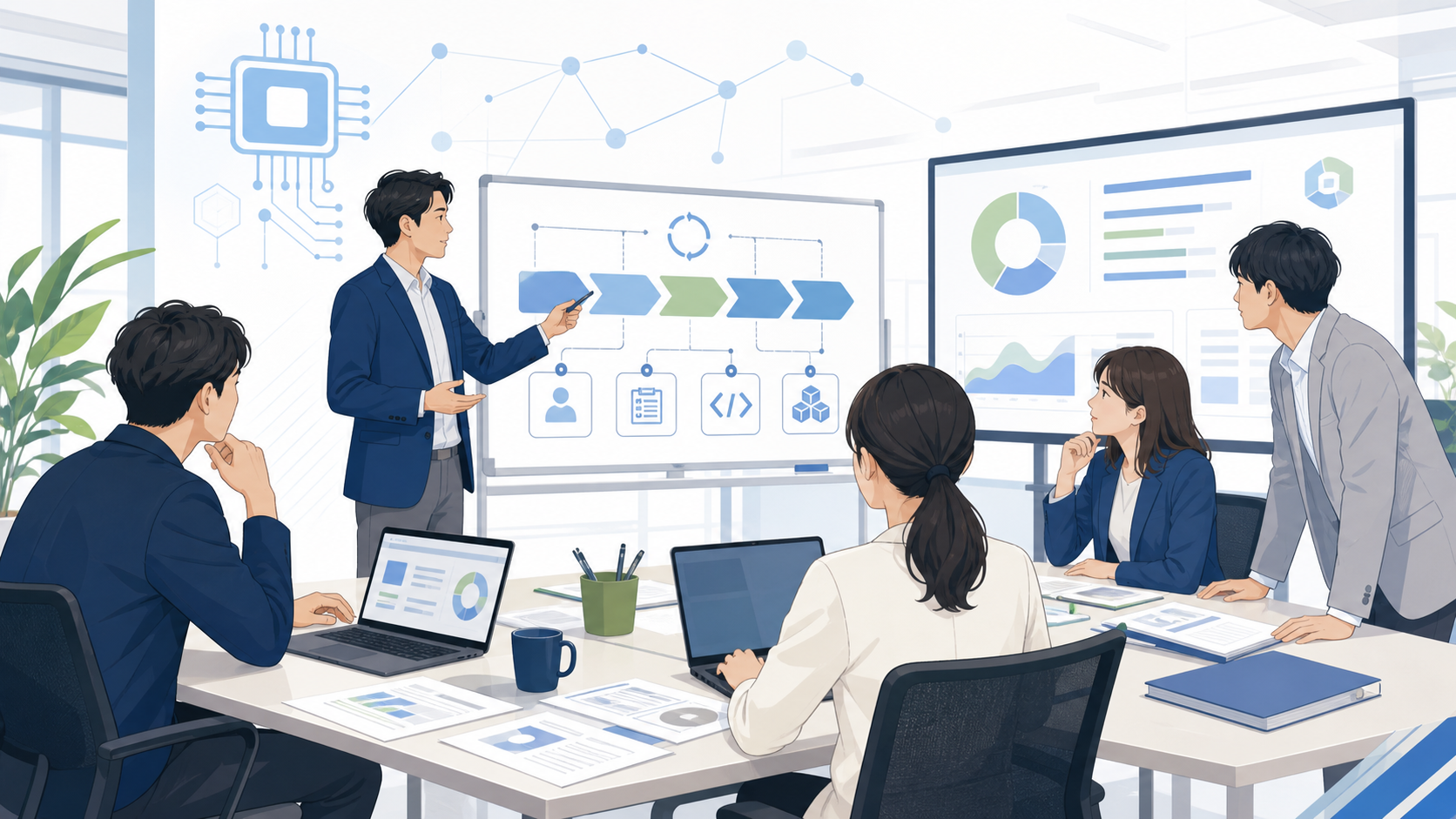 なぜ今、AIを活用した開発プロセスが注目されているのかを表す図解イラスト