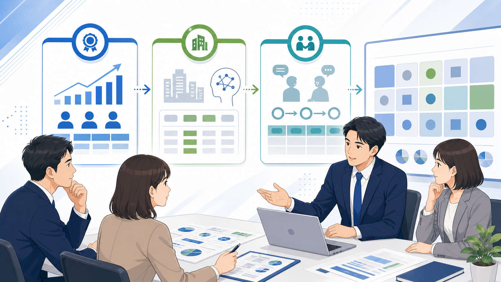 中小企業がAIコンサルを選ぶ際の3つの比較ポイントを表す図解イラスト