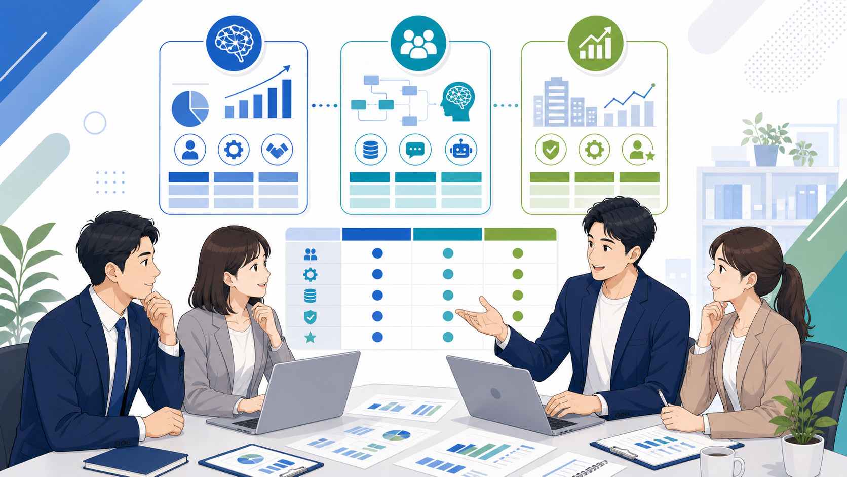 おすすめの中小企業向けAIコンサルティングサービス3選を表す図解イラスト