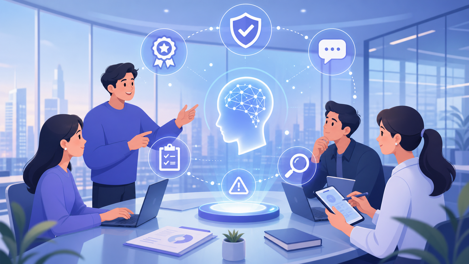 信頼できるAI開発会社を選定するための基準を表す図解イラスト