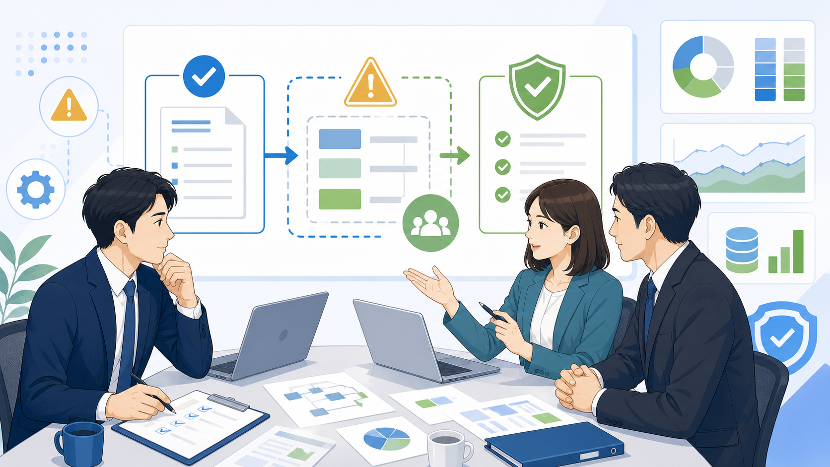 AI導入で予算オーバーを防ぐための3つの注意点を表す図解イラスト