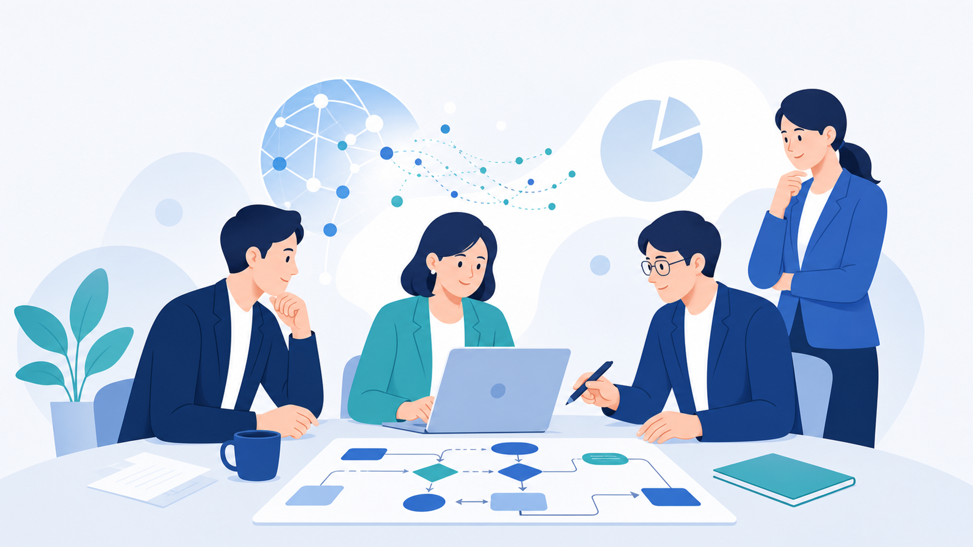 AI時代において管理職のリスキリングが急務となっている背景を表す図解イラスト