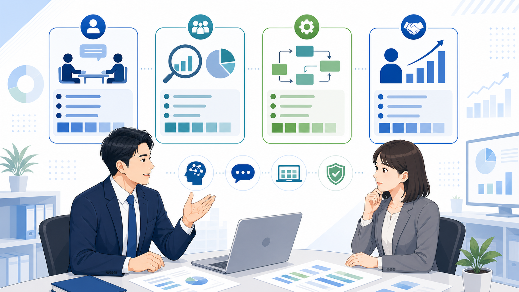 AI顧問サービスの基本概要と主な3つのタイプを表す図解イラスト