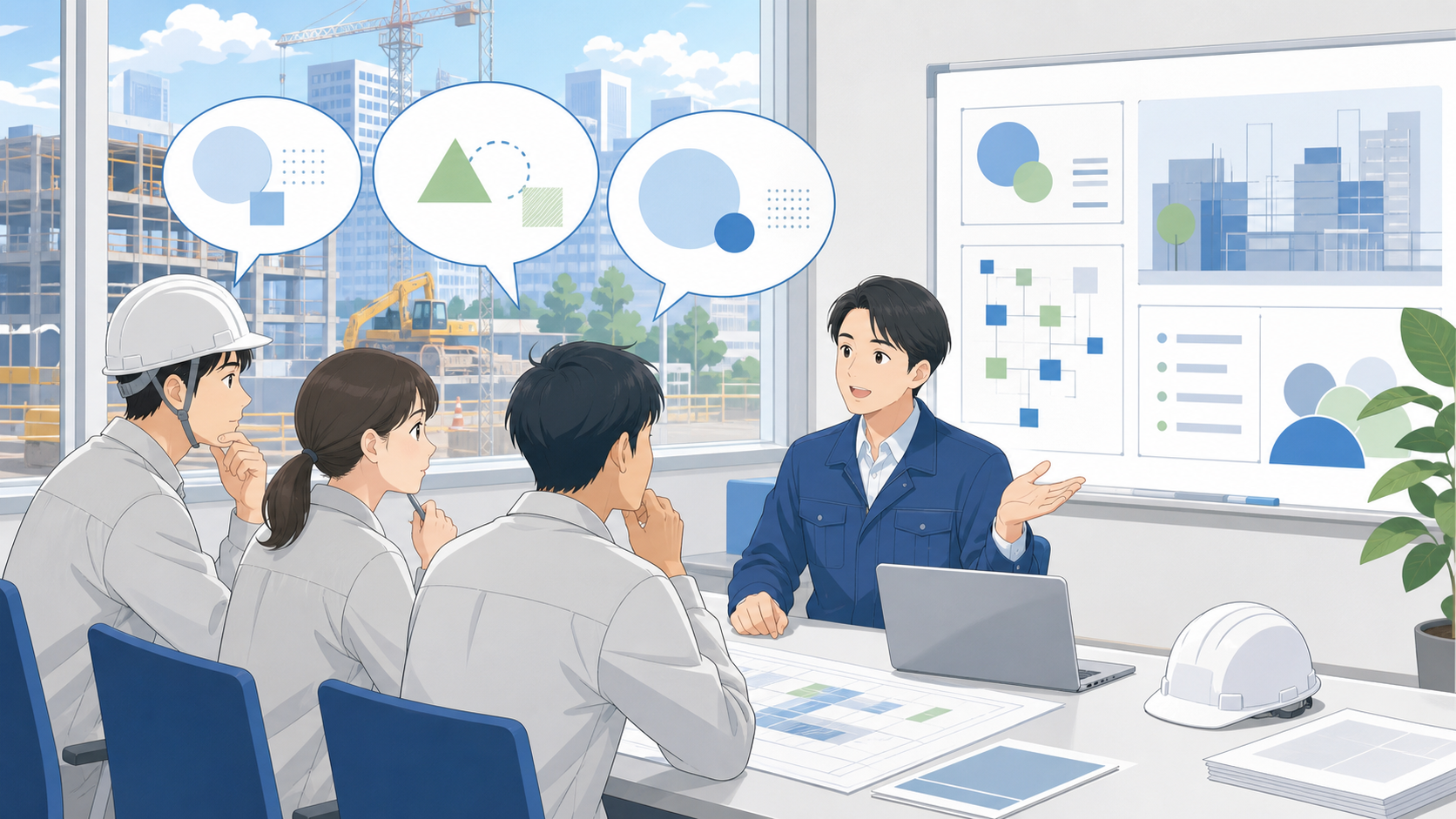 建設業のAI研修に関するよくある質問（FAQ）を表す図解イラスト