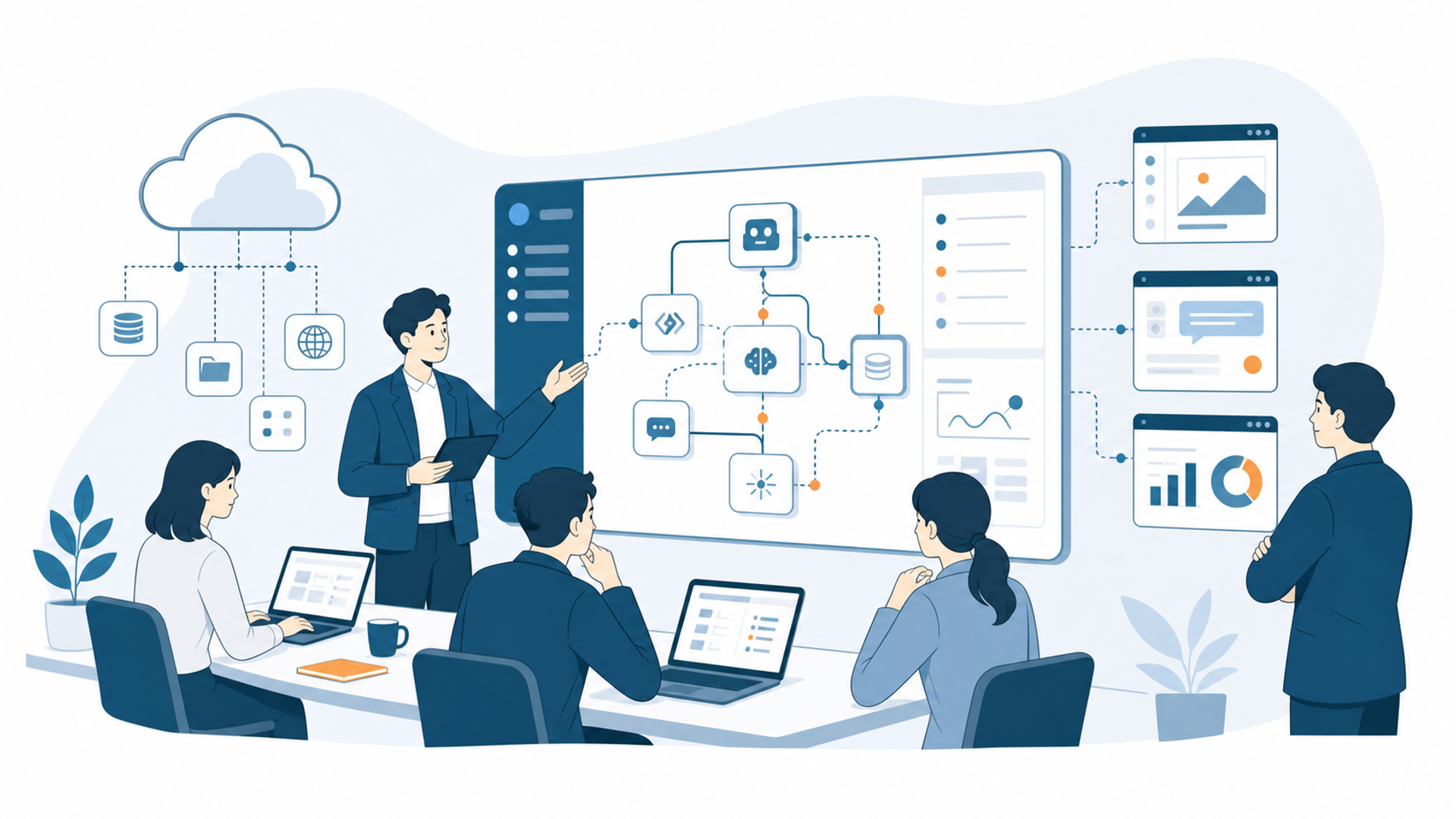 Difyの構築代行サービスとは？主な支援内容を解説を表す図解イラスト
