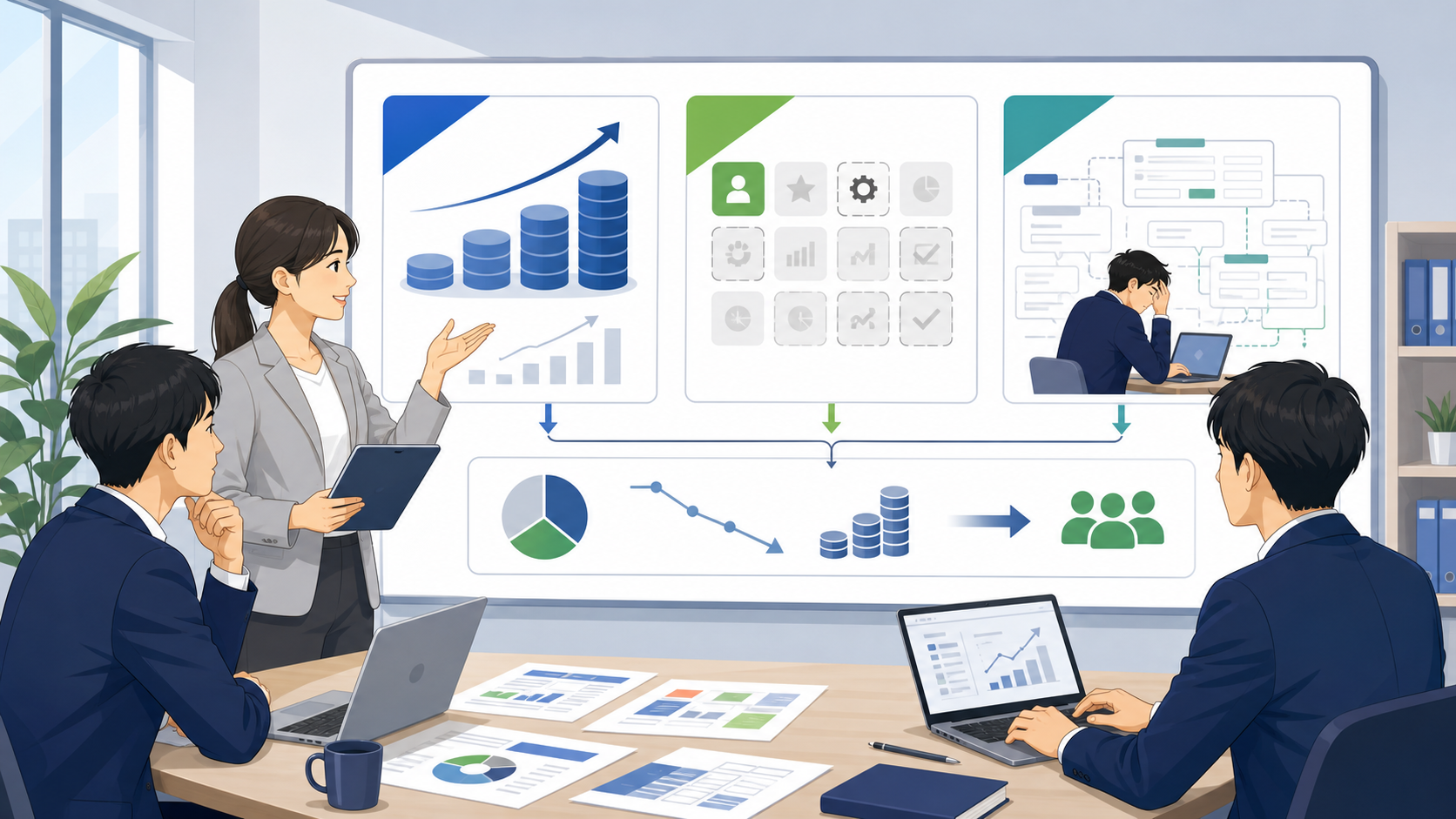 Salesforce乗り換えを検討すべき代表的な3つの理由を表す図解イラスト