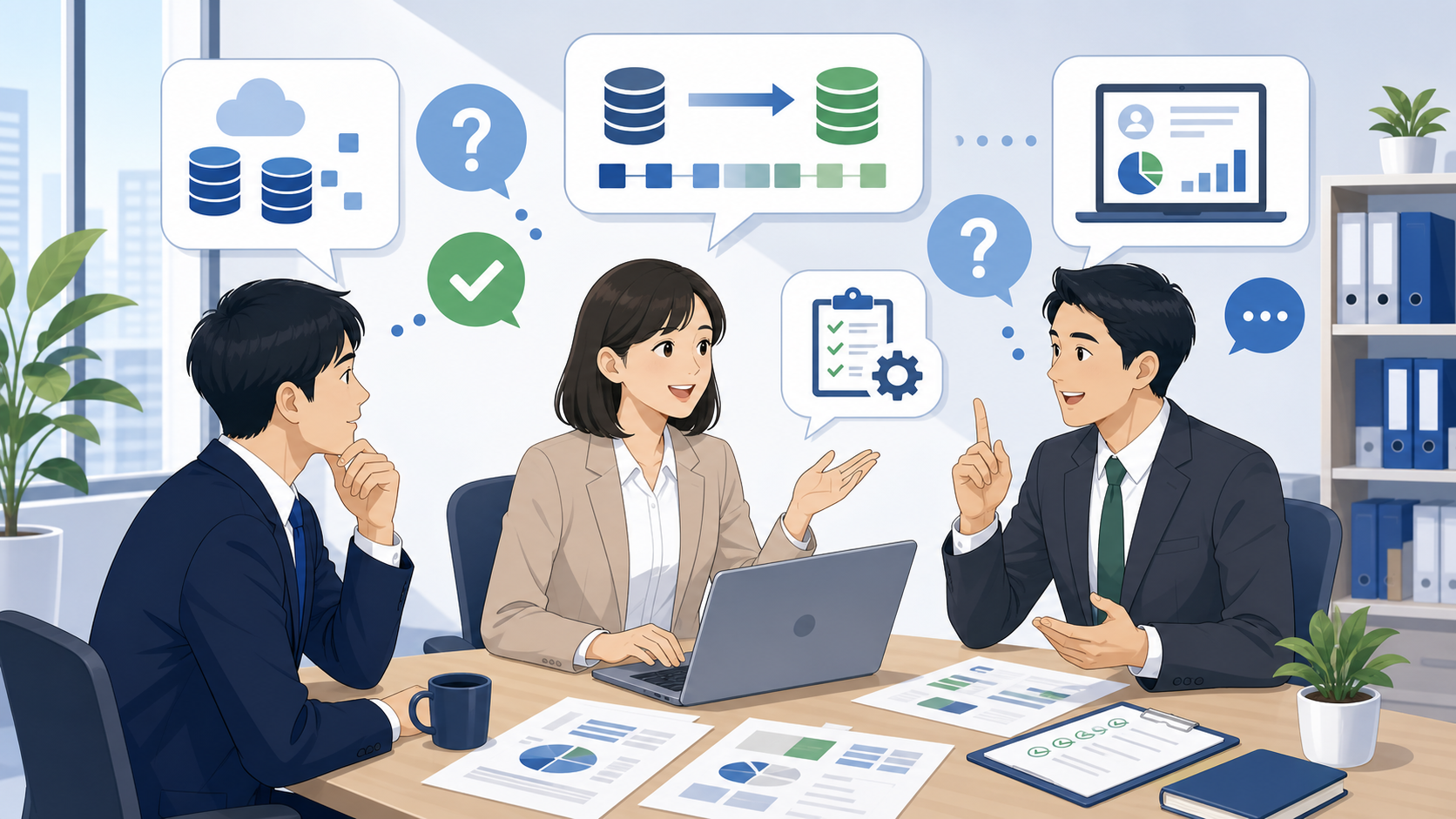 Salesforce移行に関するよくある質問（FAQ）を表す図解イラスト