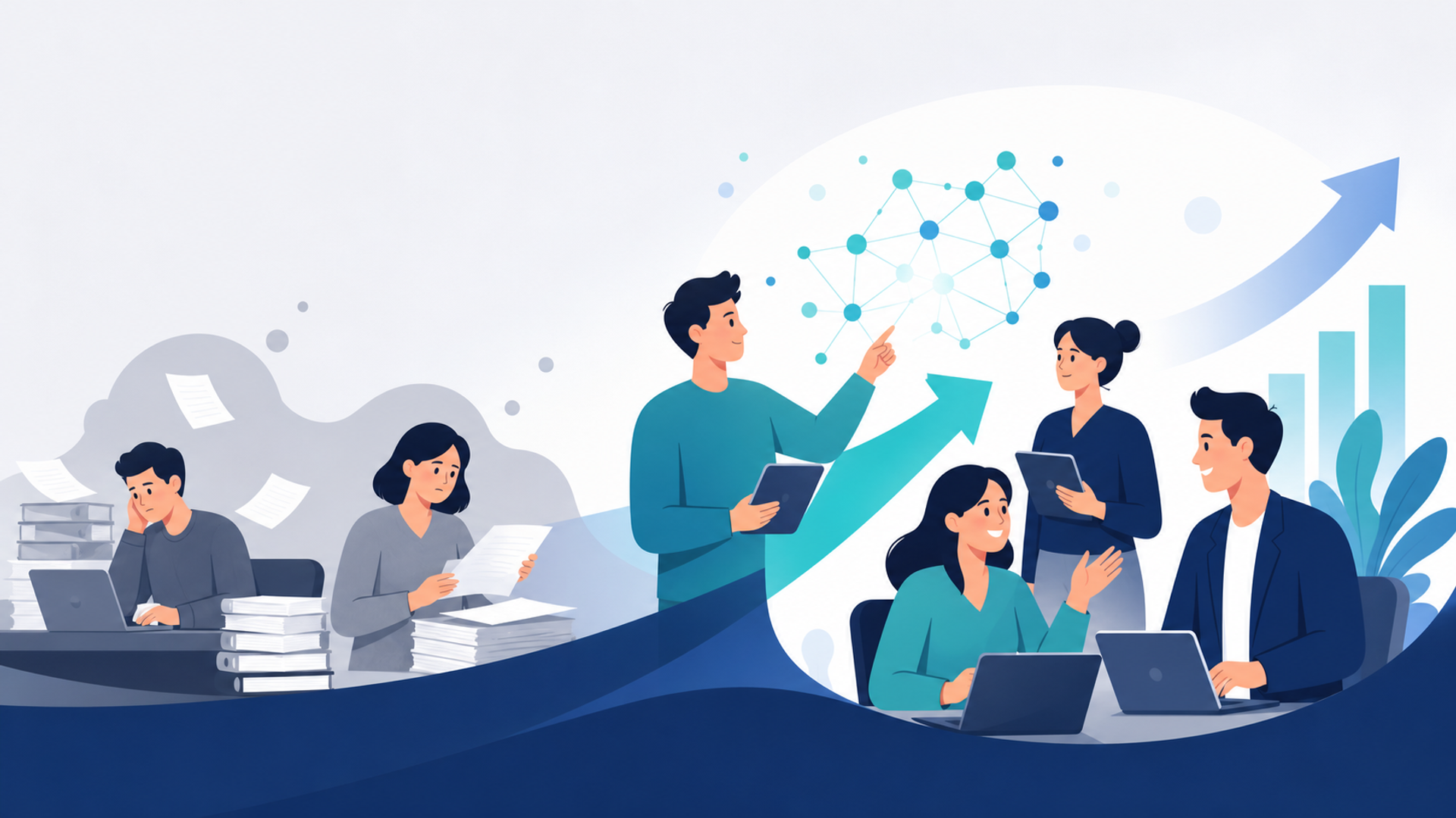 2026年の企業DXにおいてMicrosoft 365 Copilotの学びが必要とされる理由を表す図解イラスト