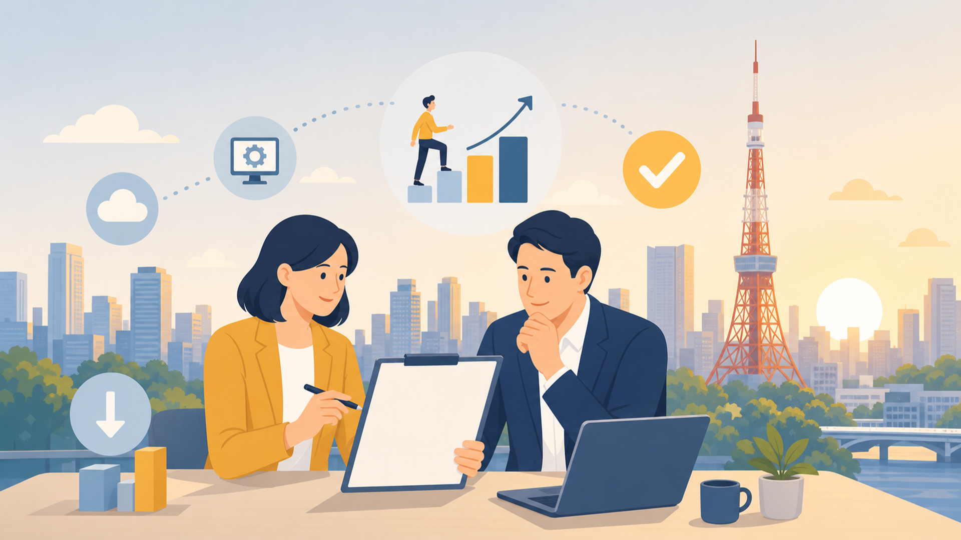 東京都のDX補助金や助成金を活用するメリットを表す図解イラスト