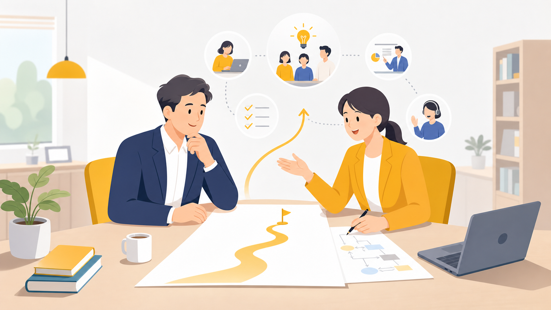 中小企業向けのDXコンサルティング会社を選ぶポイントを表す図解イラスト