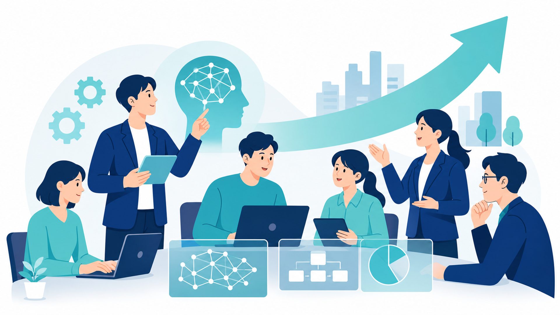 事業展開等リスキリング支援コースでの生成AI研修に関するFAQを表す図解イラスト