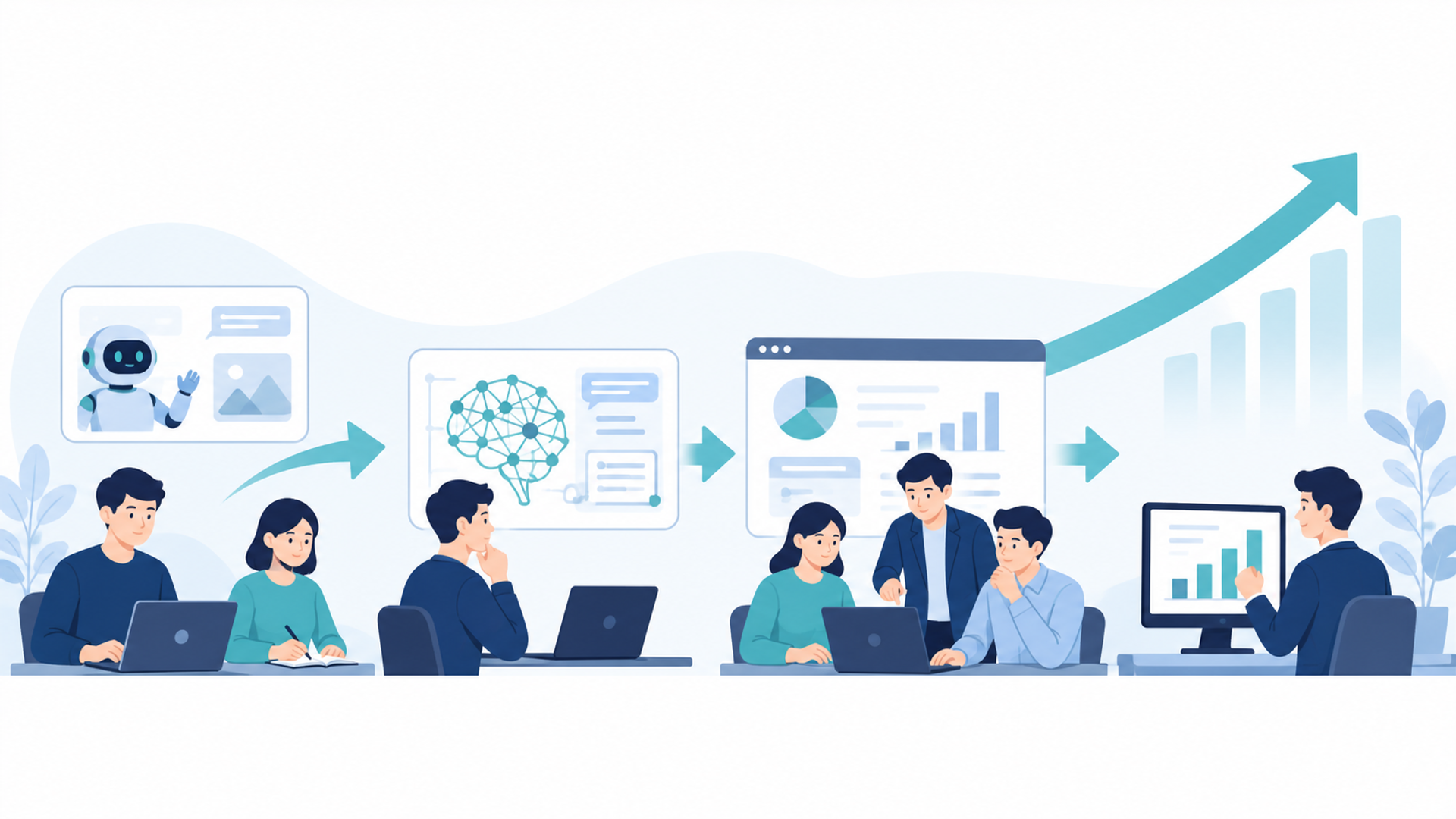 自社に最適な生成AI研修を選ぶための基準を表す図解イラスト