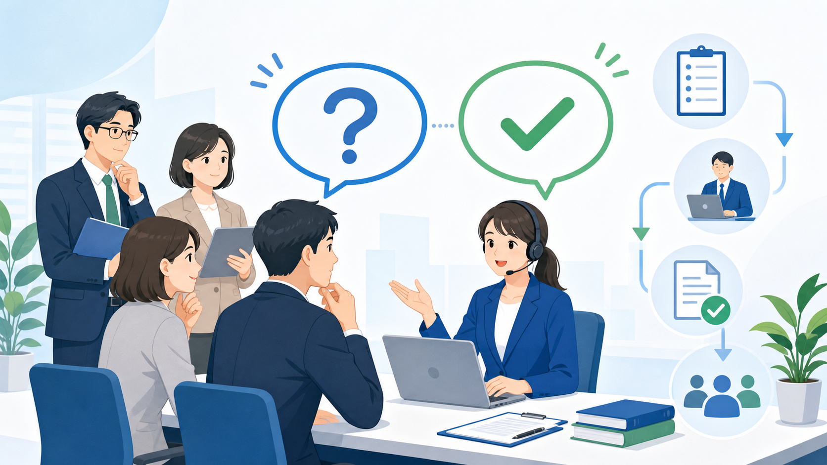 よくある質問（FAQ）を表す図解イラスト