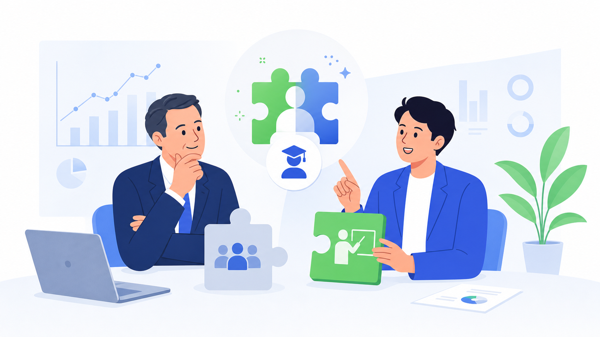 成果を出せる経営者向けAI研修の選び方を表す図解イラスト