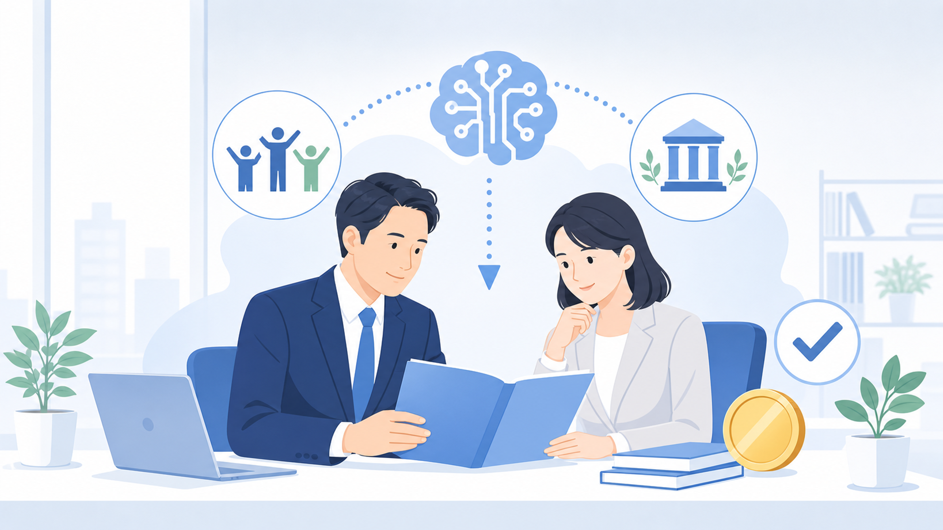 研修の費用対効果を最大化する助成金の活用を表す図解イラスト