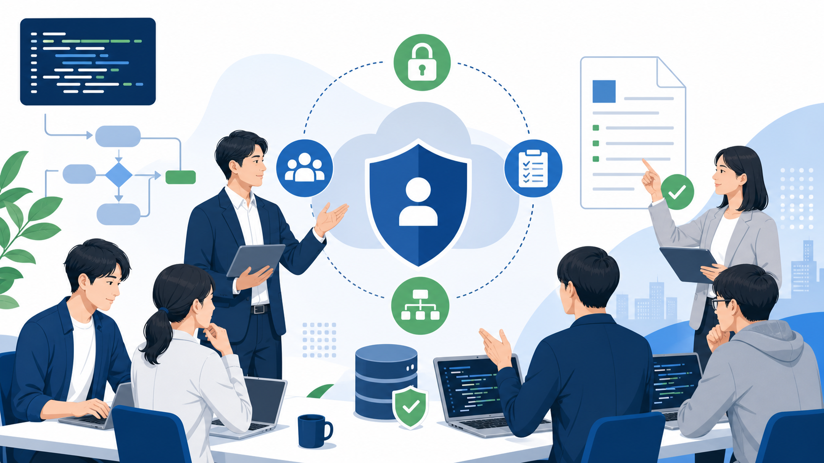 個人プランと法人向けプラン（Teams／Enterprise）の違いを表す図解イラスト