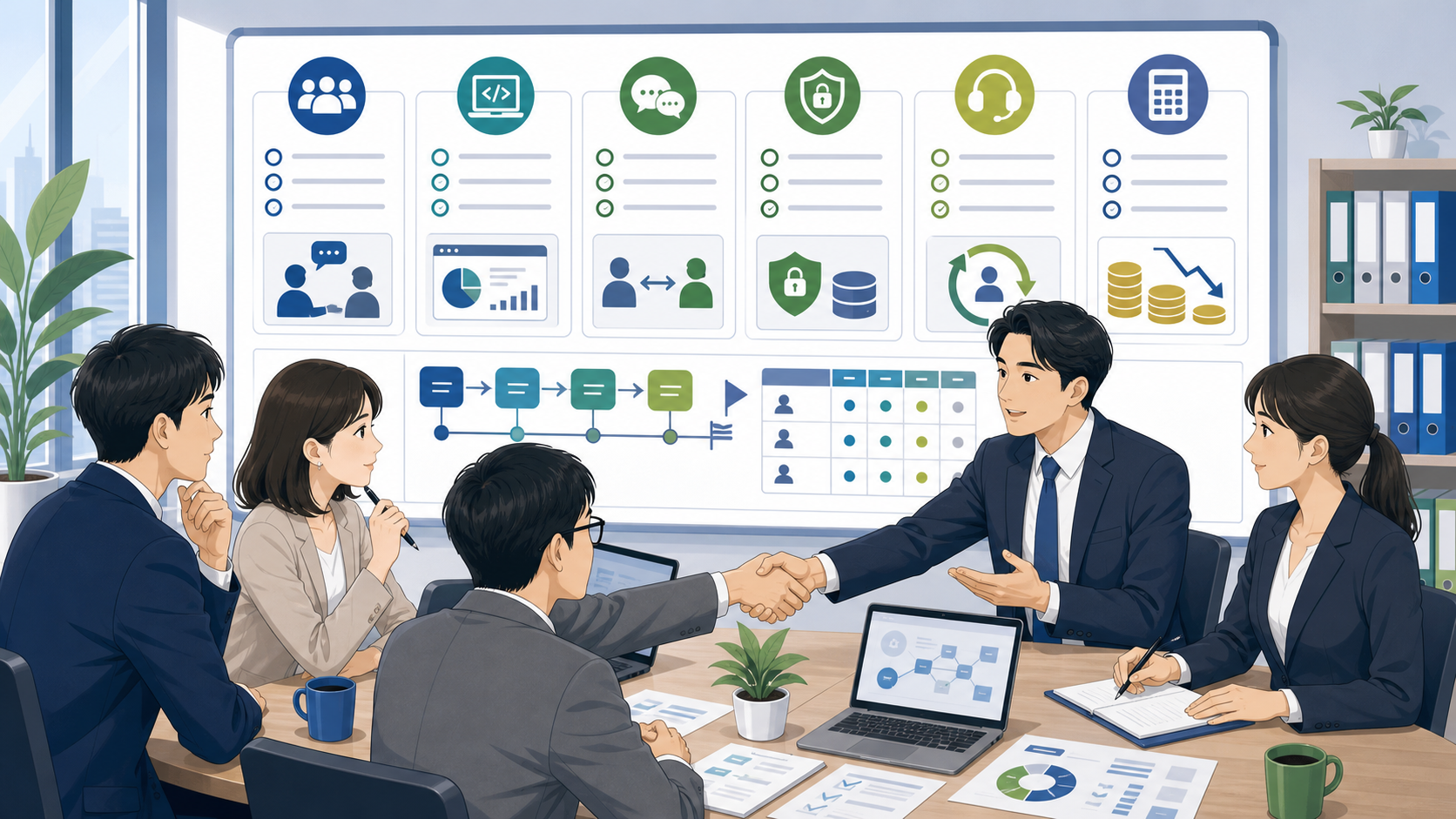 開発を外部委託（外注）する際のパートナー選定基準を表す図解イラスト