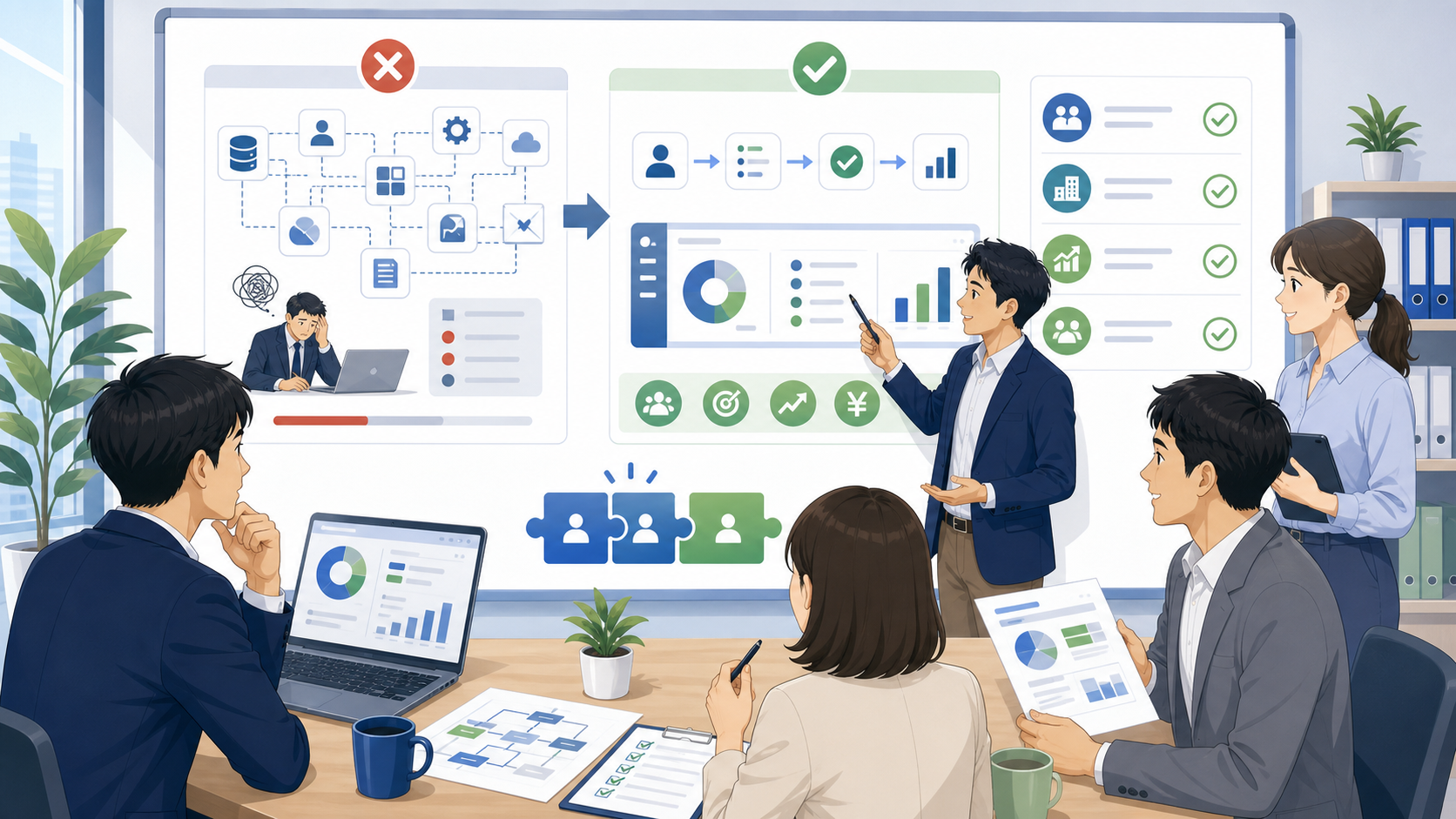 Salesforce以外のCRMツールが適している企業の特徴を表す図解イラスト