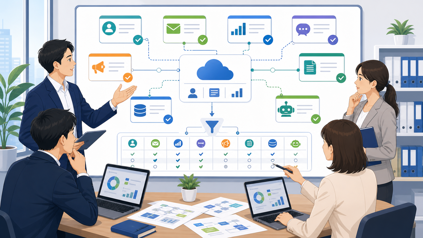Salesforceの代替や連携におすすめのツール8選を表す図解イラスト