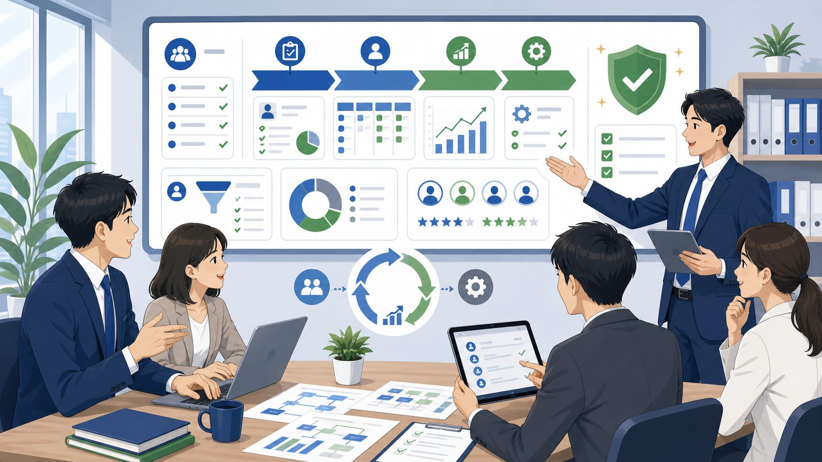 Salesforceを使いこなせている企業に共通する特徴を表す図解イラスト