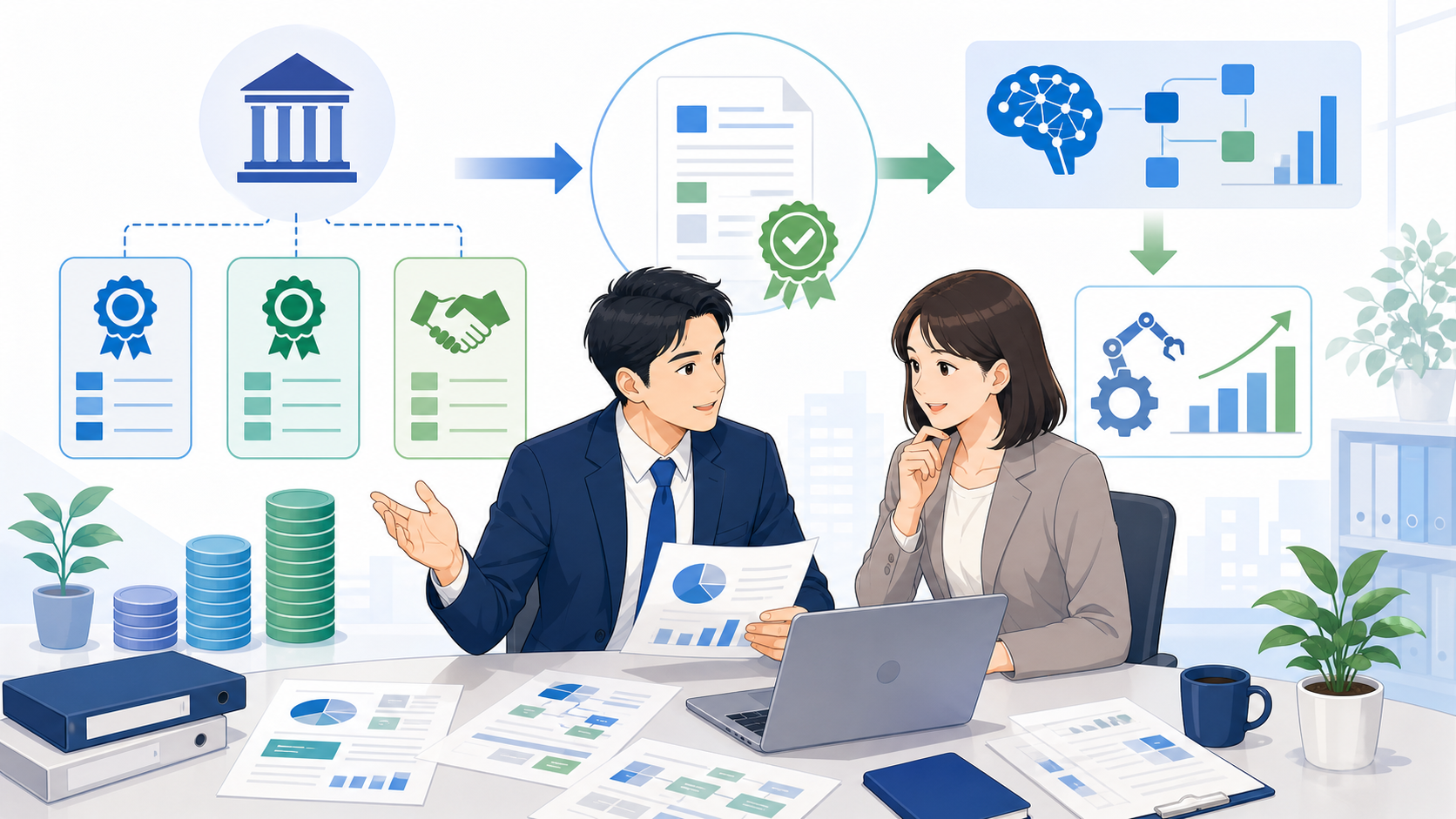 中小企業が活用できる2026年の補助金制度を表す図解イラスト