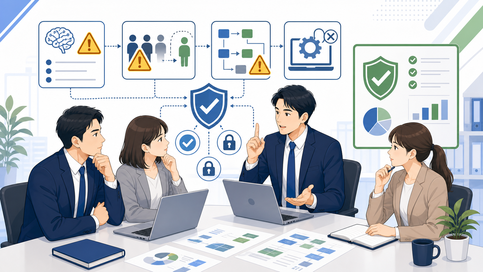 AIを導入する際の注意点を表す図解イラスト