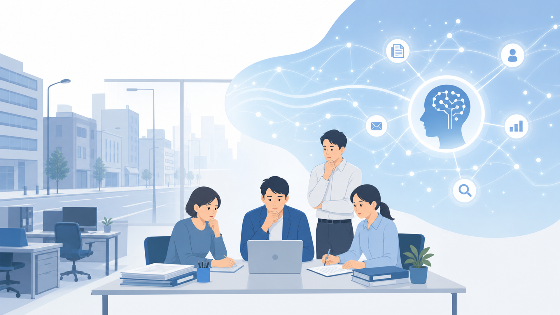 中小企業においてAI人材の育成が急務となっている背景を表す図解イラスト