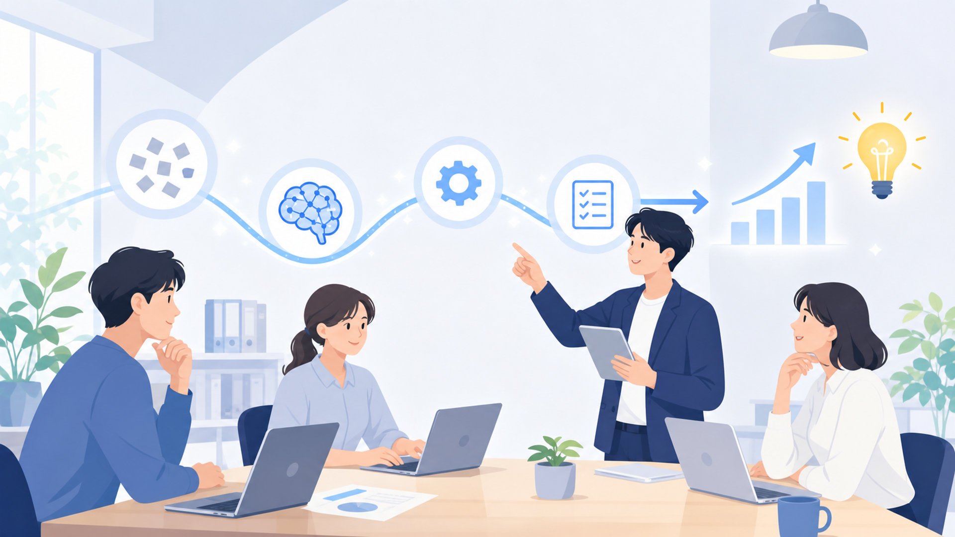 中小企業がAI人材を育成するメリットを表す図解イラスト