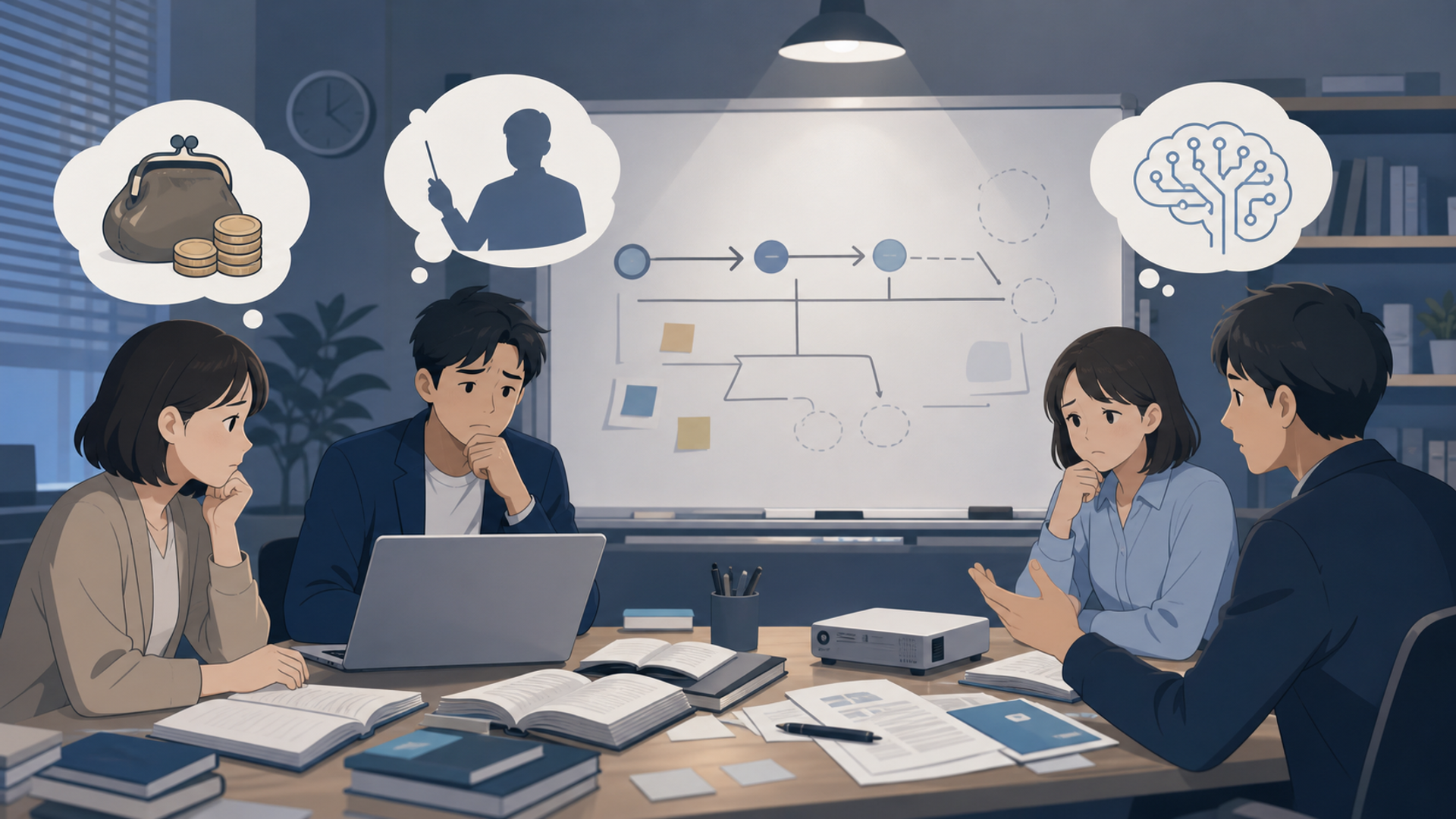 AI人材の育成において中小企業が直面しやすい課題を表す図解イラスト
