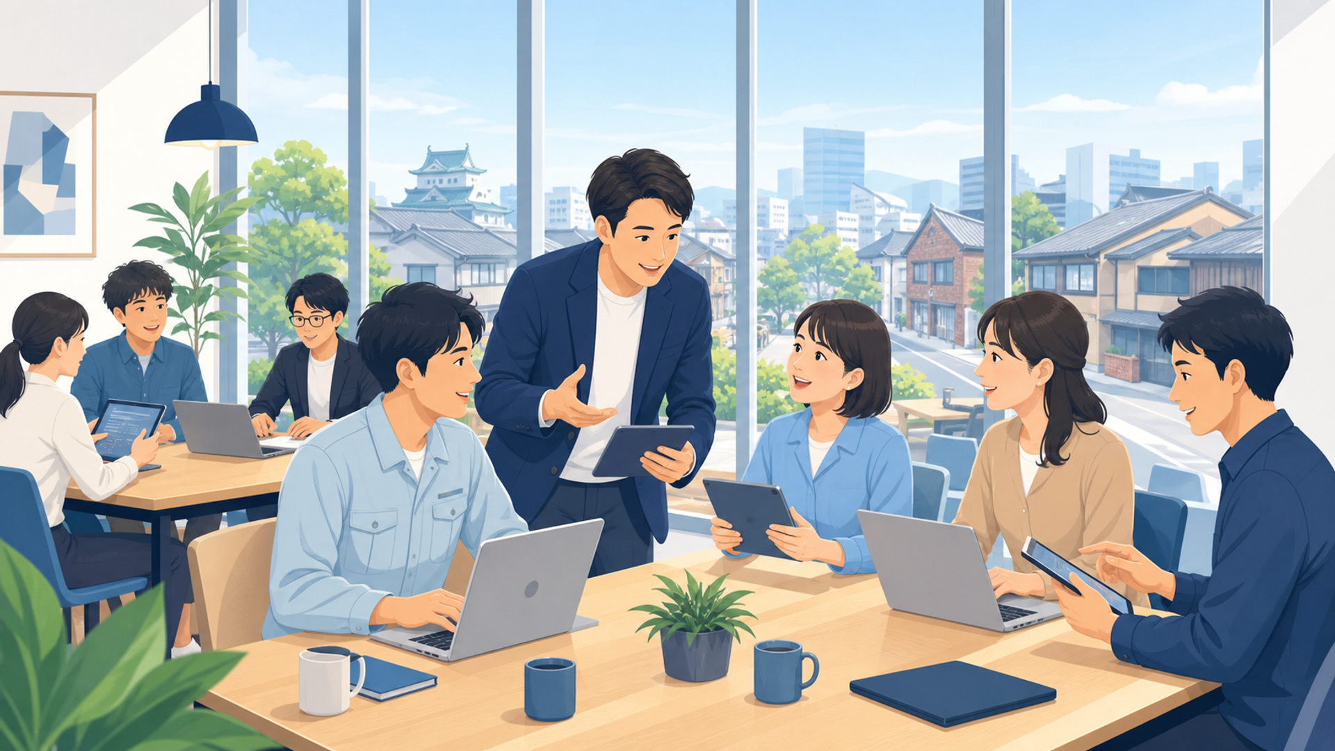 愛知県など地域密着型のリスキリング支援事業の活用例を表す図解イラスト