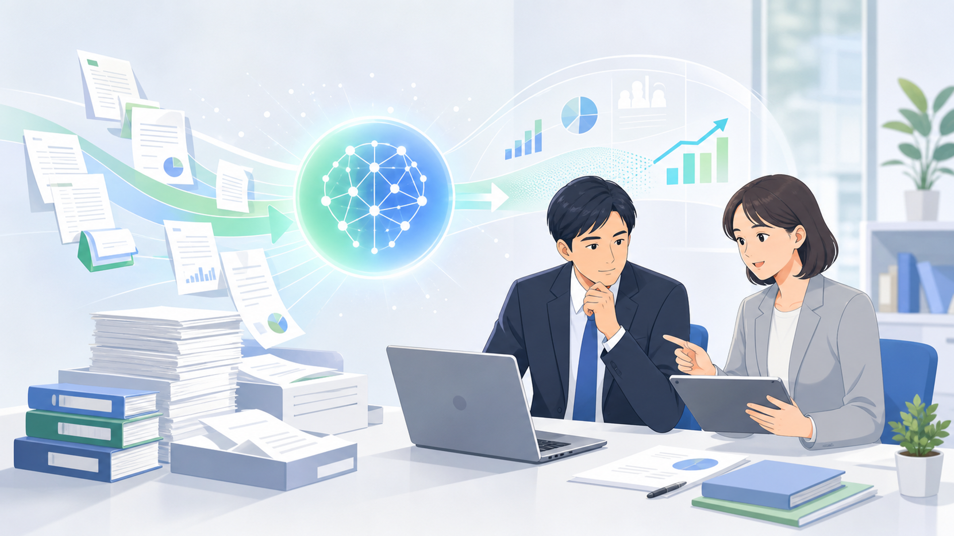 税理士業界におけるAI普及の現状と今後の影響を表す図解イラスト