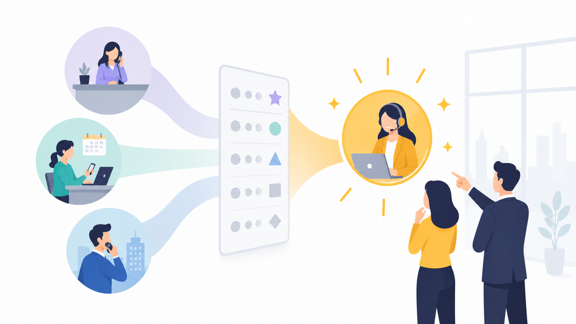 自社に最適なサービスを選ぶための比較ポイントを表す図解イラスト