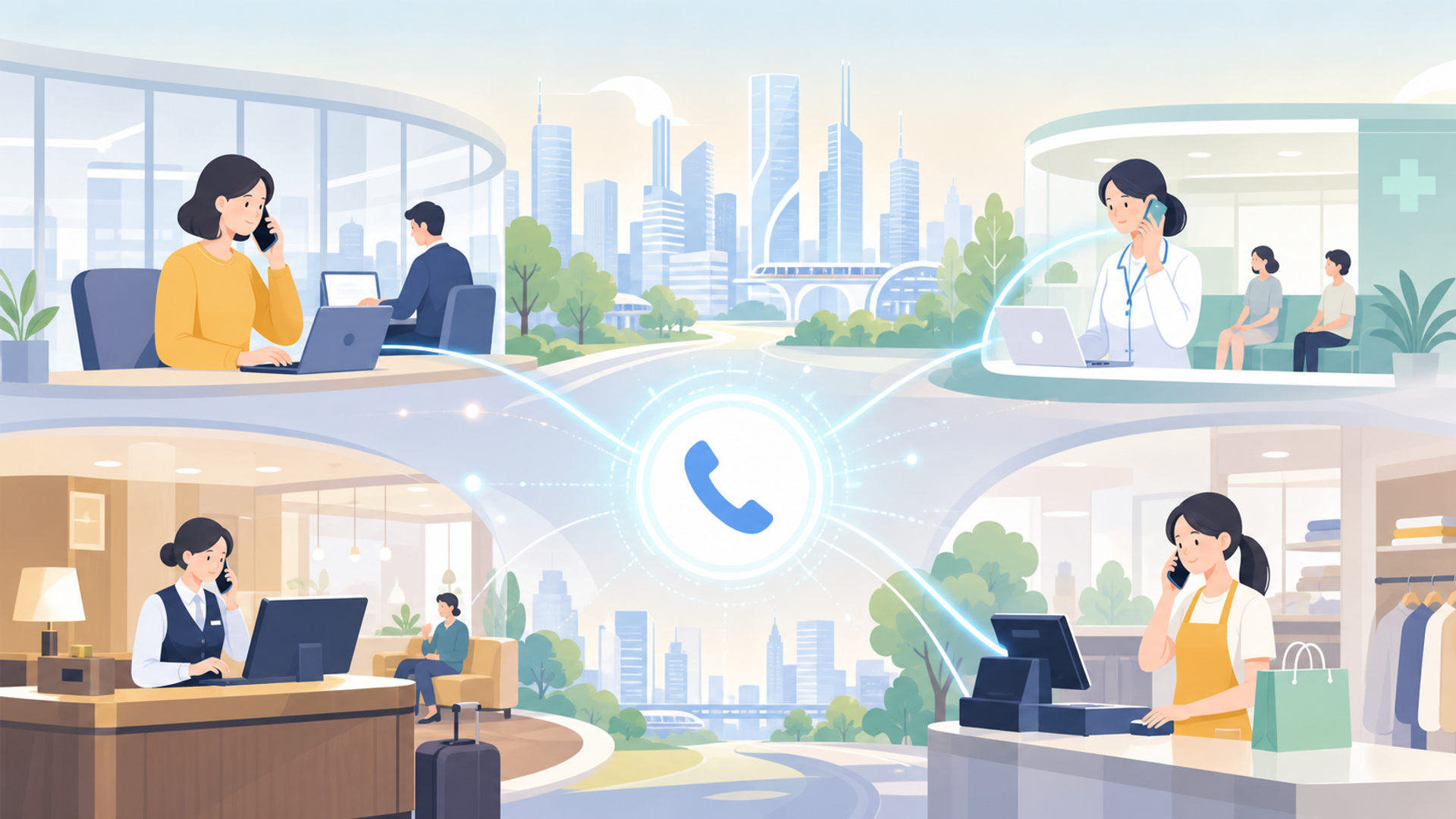業界別の活用シーンと効果を表す図解イラスト
