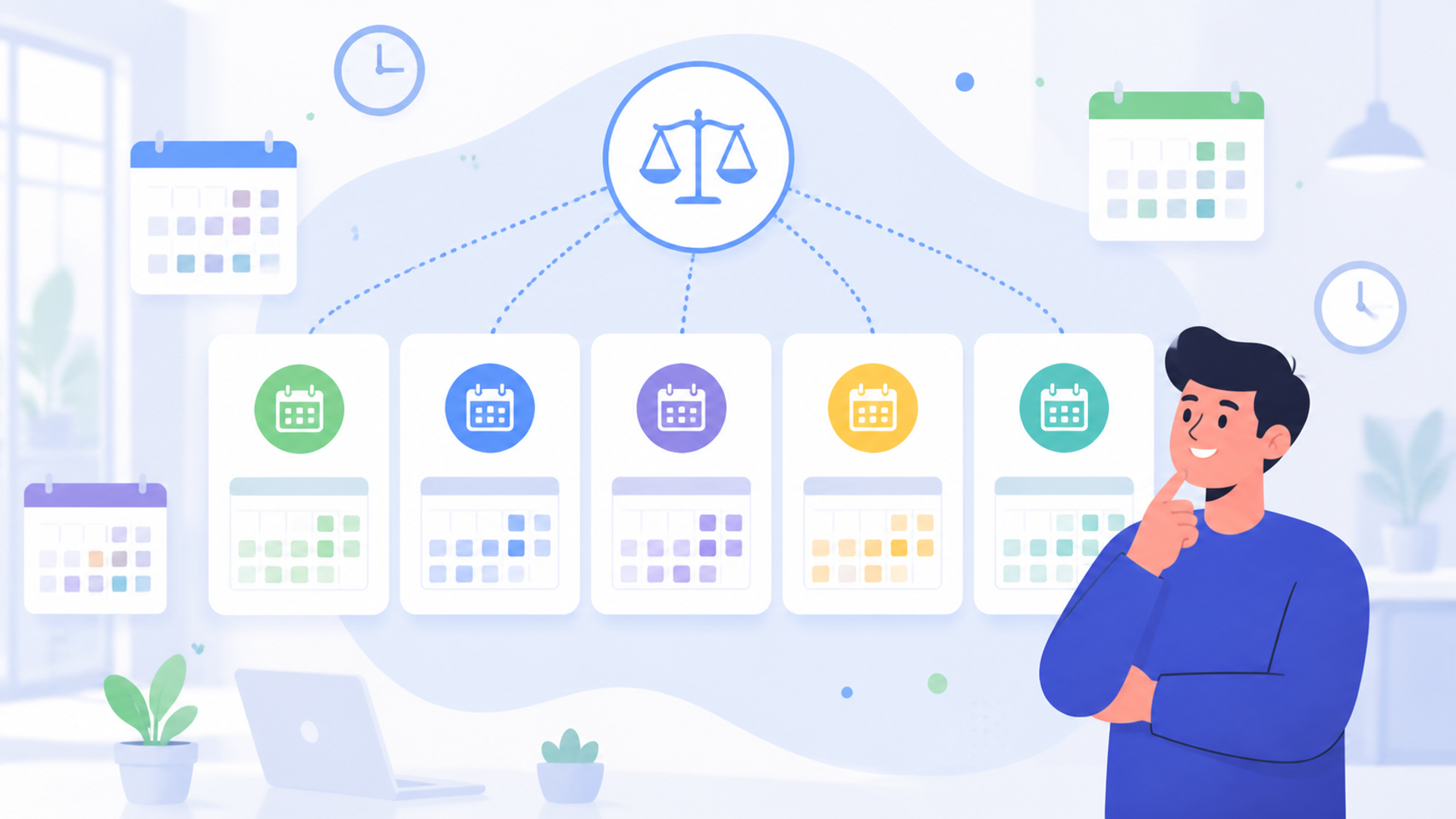 日程調整に関するツール5サービスを比較を表す図解イラスト