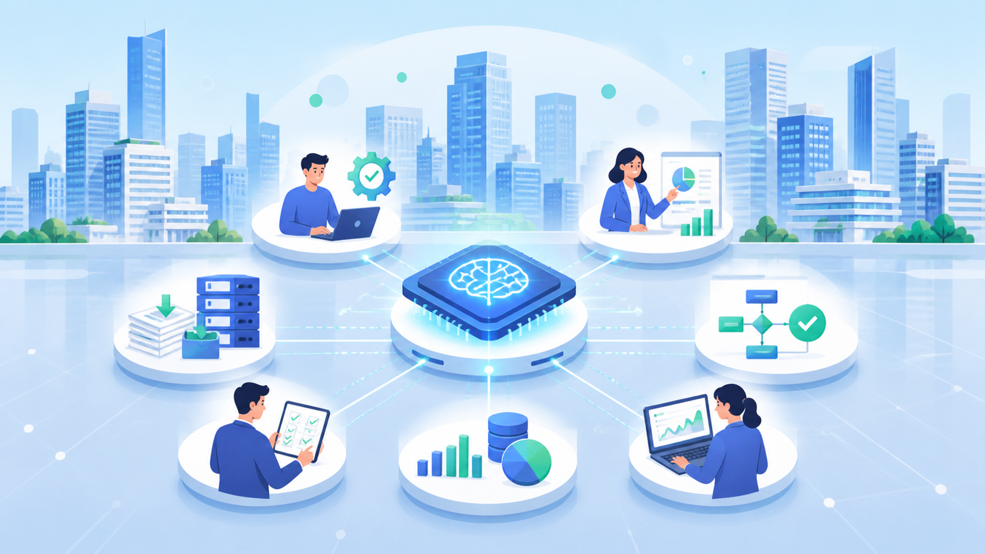 AIによる自動化が効果を発揮しやすい企業の特徴を表す図解イラスト