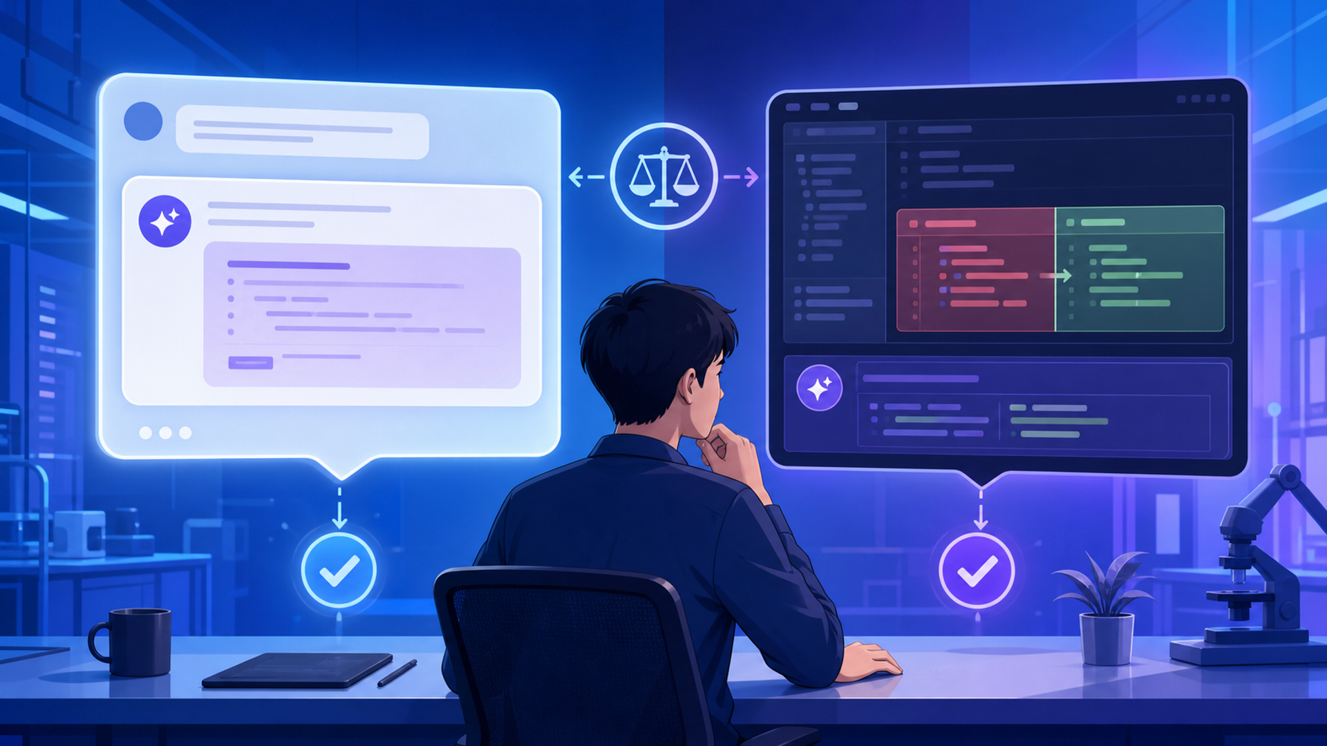 ChatGPTやCopilotによるバグ修正支援の実力を表す図解イラスト