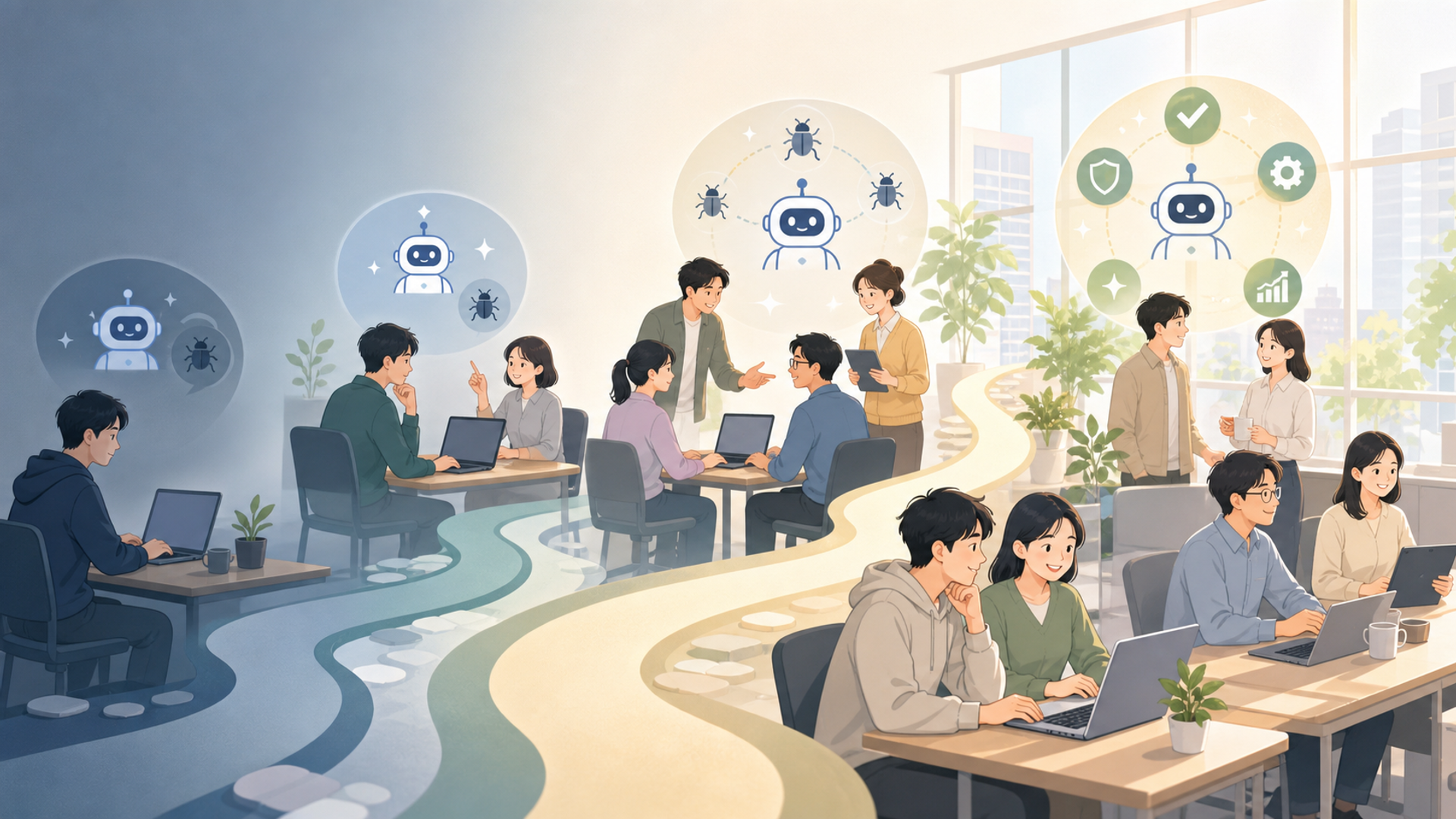導入から定着まで進める手順を表す図解イラスト