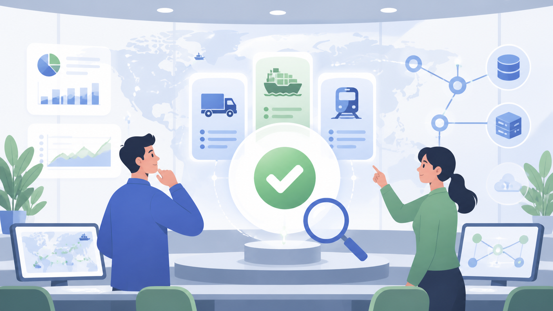 自社に最適なシステムを選ぶための基準を表す図解イラスト