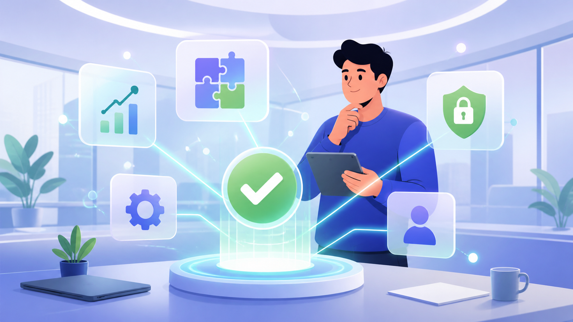 自社に最適なツールを選ぶための基準を表す図解イラスト