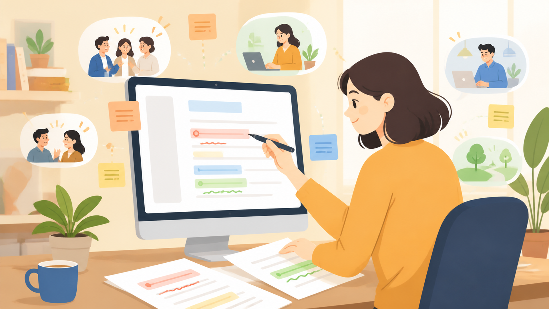 生成された原稿を人間がブラッシュアップする方法を表す図解イラスト
