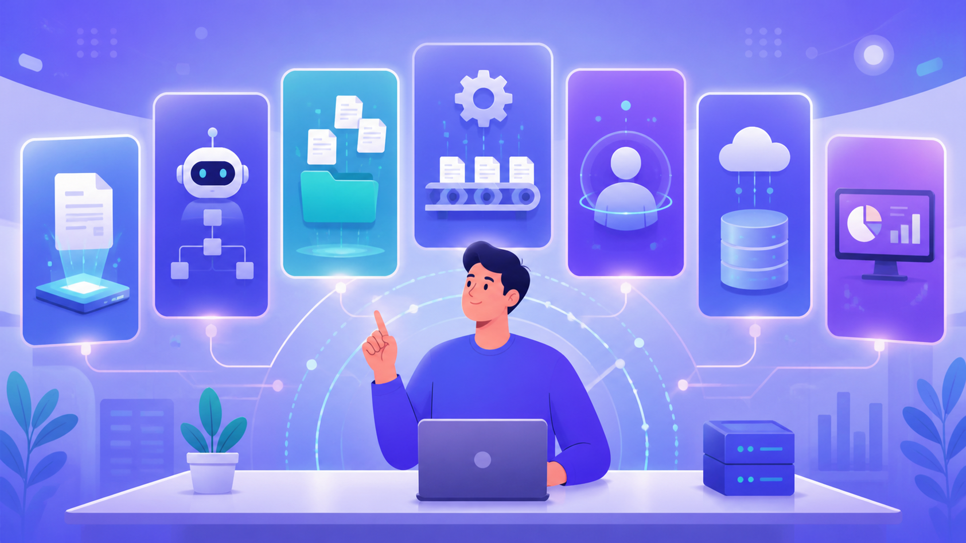 おすすめのデータ入力自動化ツール7選を表す図解イラスト