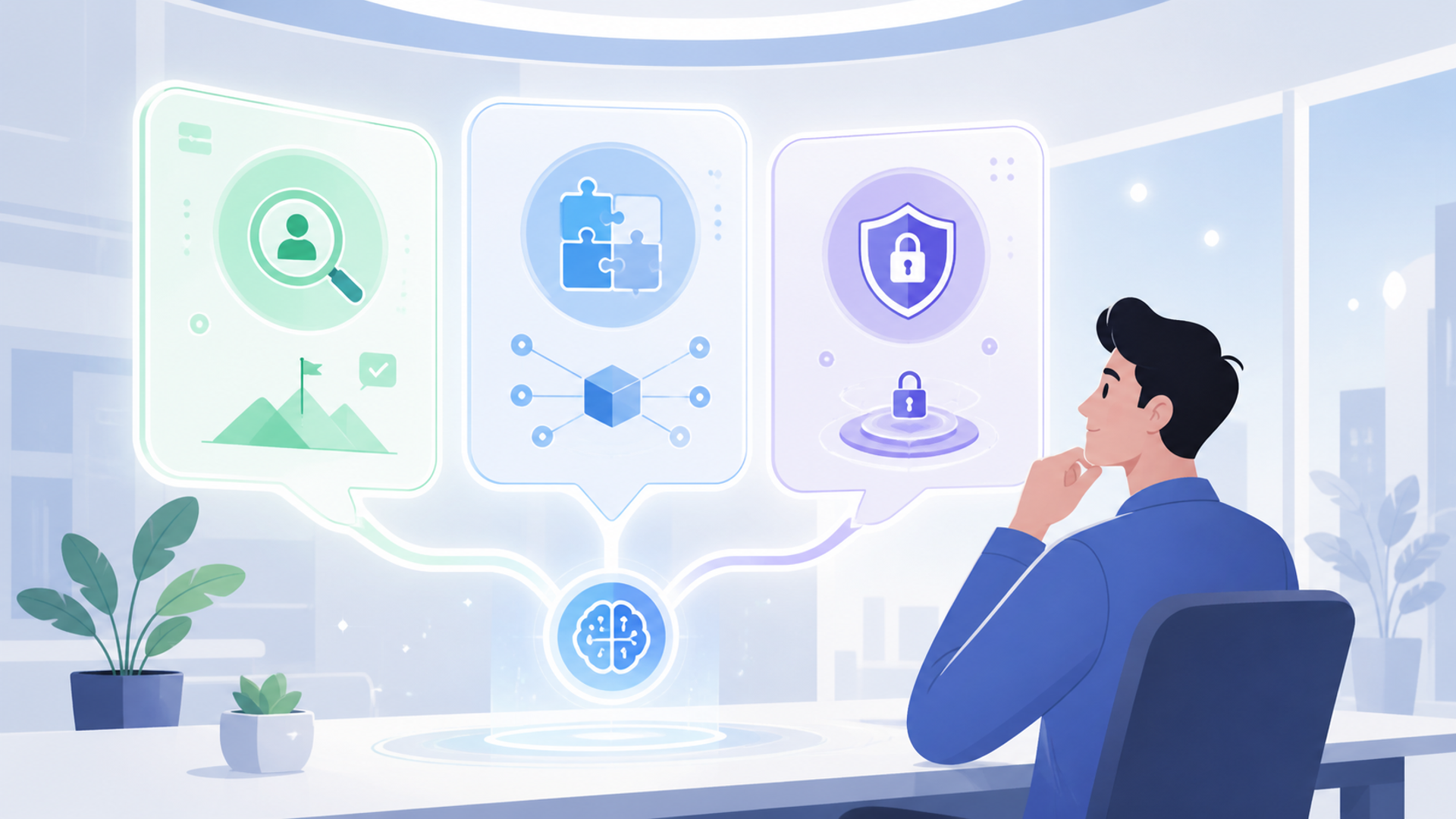 自社に最適なAI採用ツールを選定するための3つの基準を表す図解イラスト