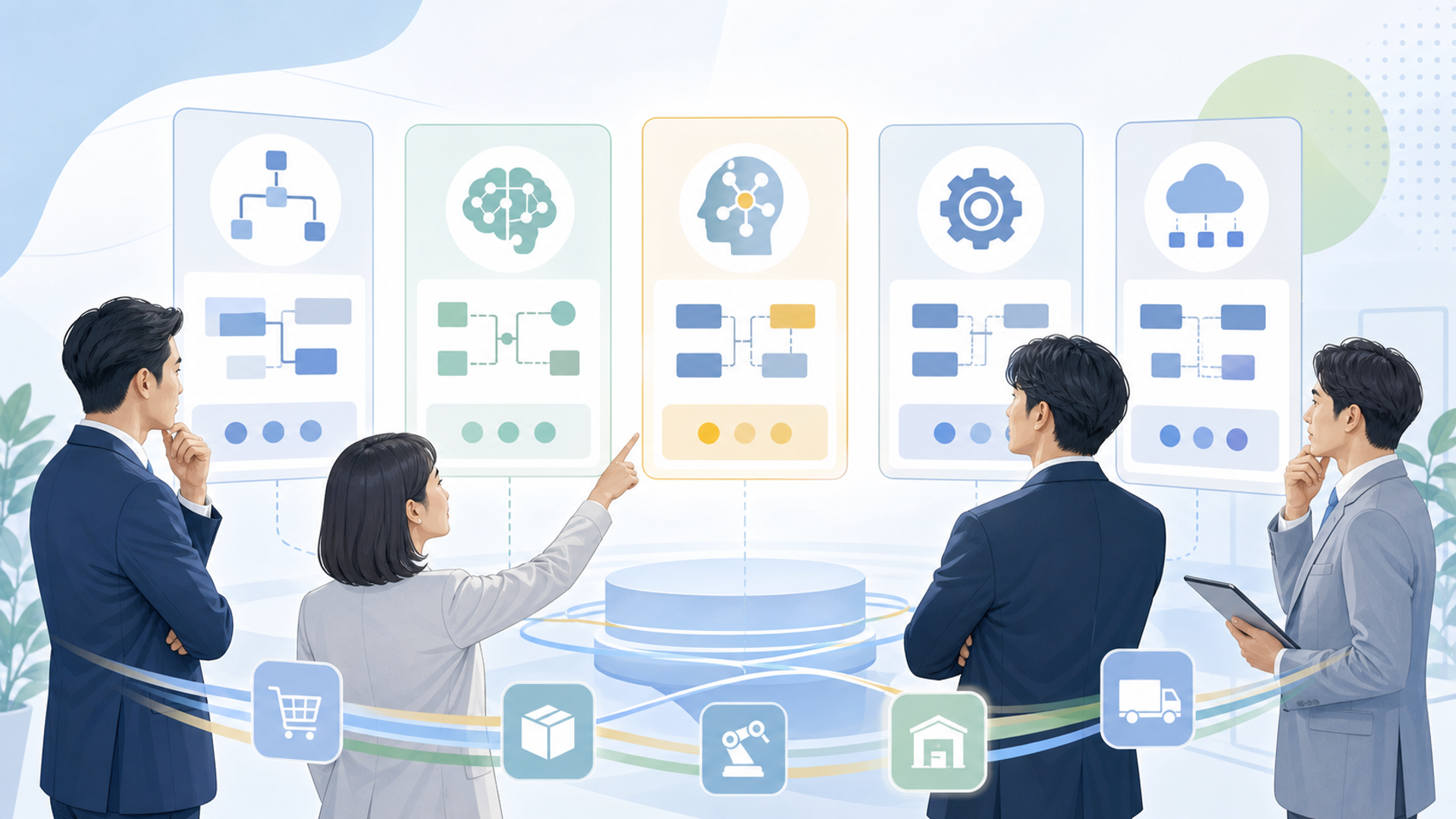 受発注の自動化を成功に導くための導入手順を表す図解イラスト