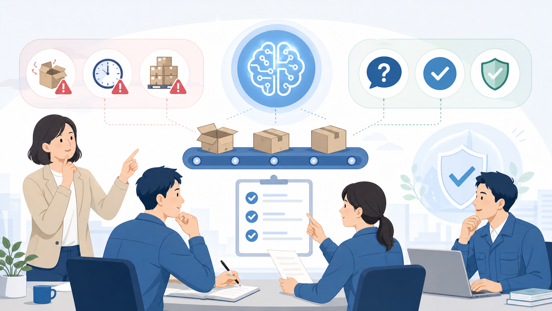 導入検討時によくある質問（FAQ）を表す図解イラスト