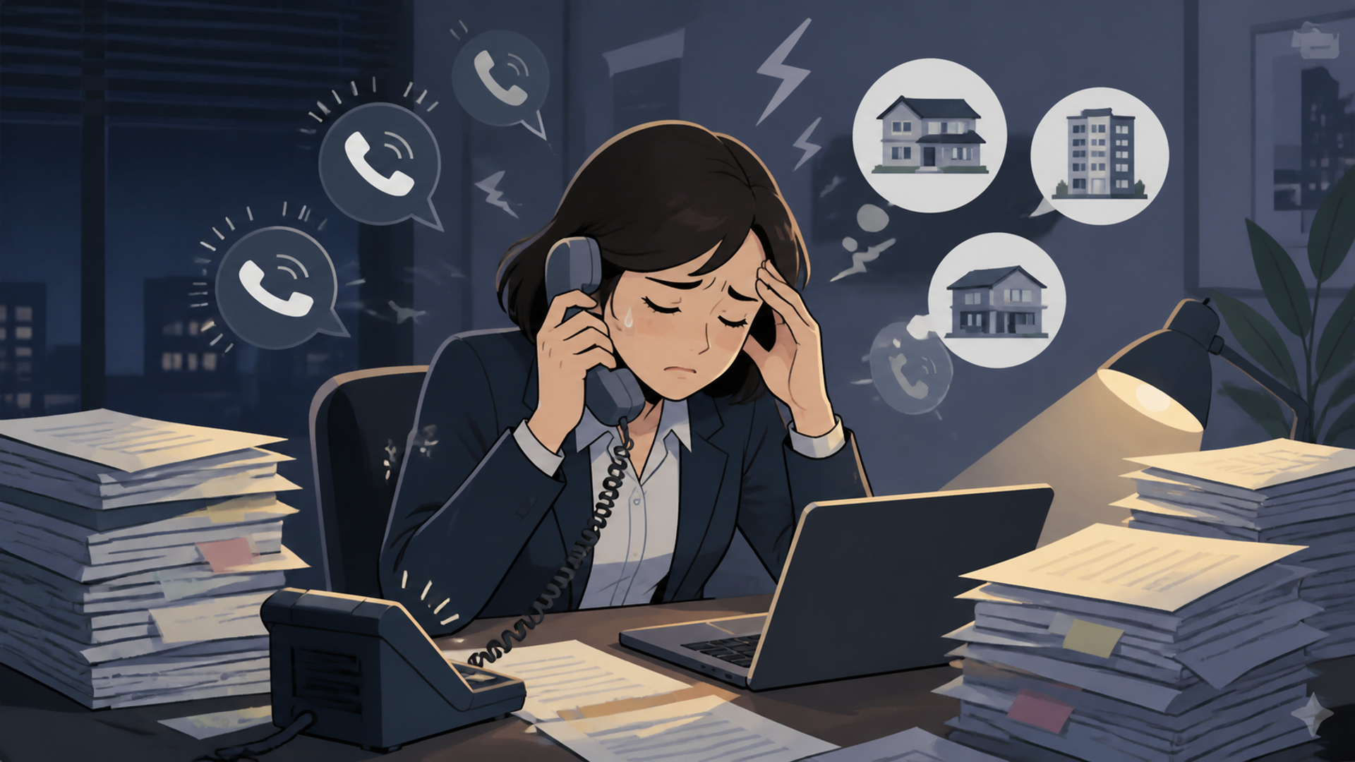 不動産業界が抱える問い合わせ対応の課題を表す図解イラスト