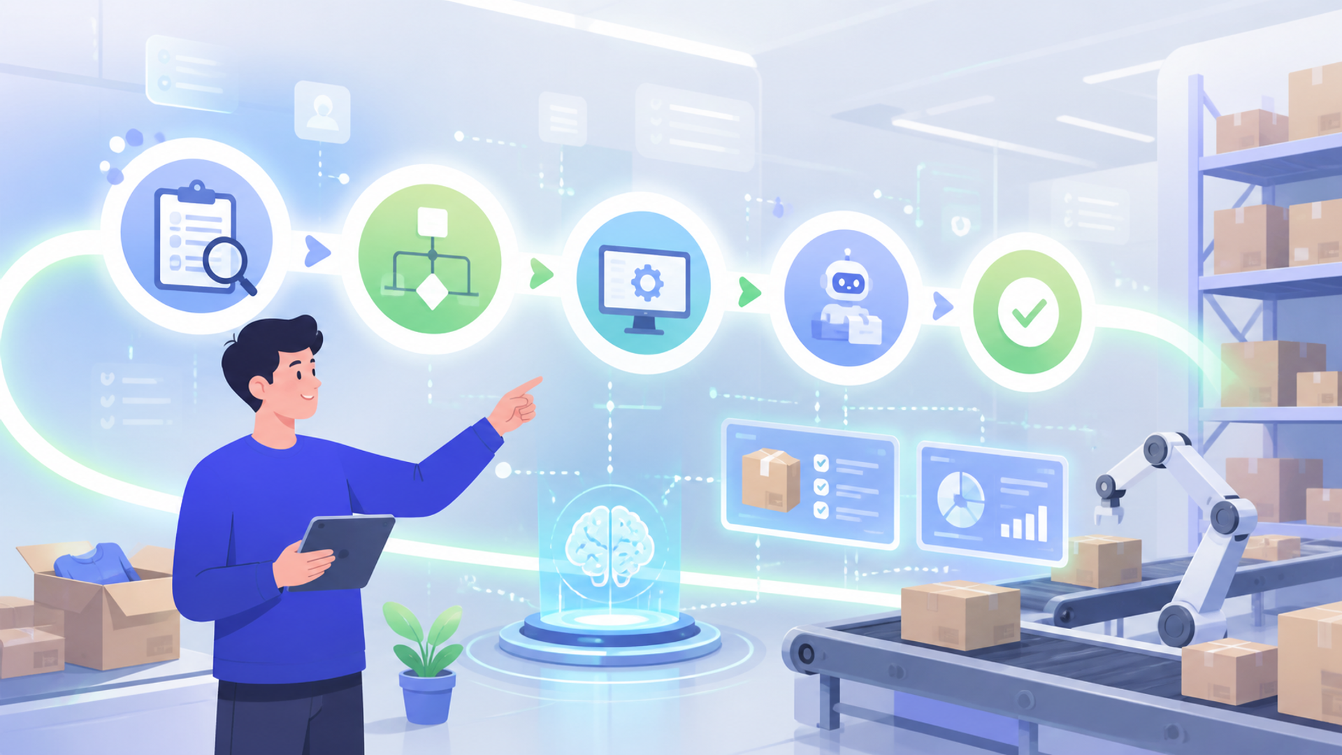 返品自動化をスムーズに進める導入手順を表す図解イラスト
