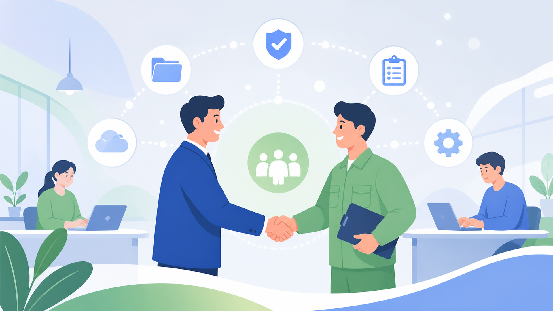 協力会社との円滑な連携を築くための運用ルールを表す図解イラスト