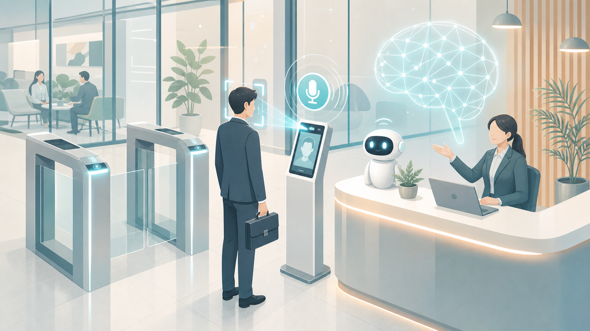AIを活用した来客受付の自動化とは？注目される背景を表す図解イラスト